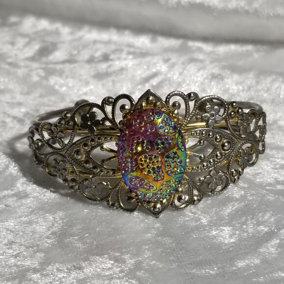Aurora borealis look cuff filigree bracelet  1.1748 - Picture 9 of 10